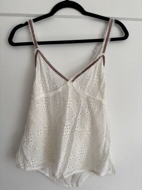 White Eyelet Lace Cami with Contrast Trim